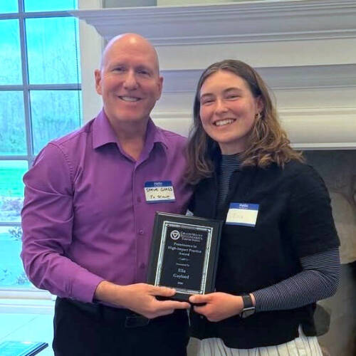 2026 Prominence in high impact practices award winner, Ella Gaylord, pictured with Dr. Steve Glass